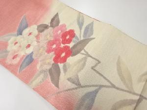 アンティーク　手織り紬草花模様織出し名古屋帯（材料）
